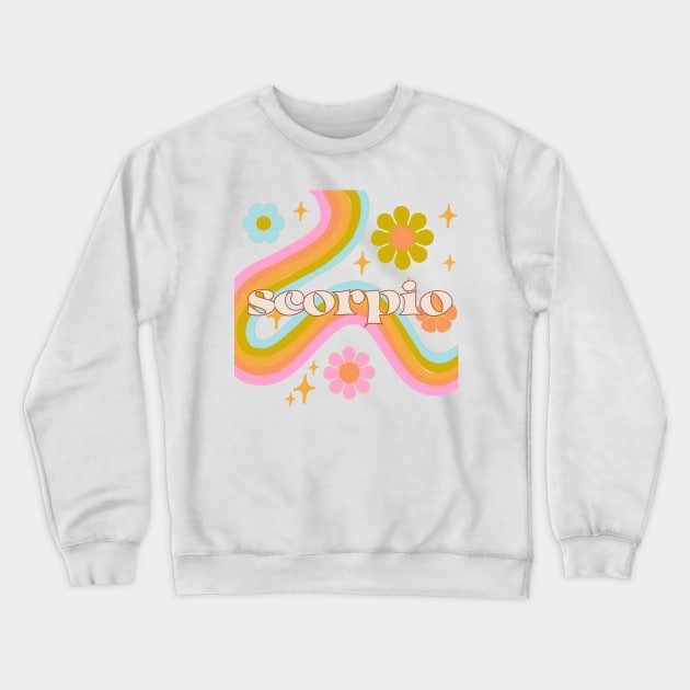 Scorpio 70s Rainbow with Flowers Crewneck Sweatshirt by Deardarling